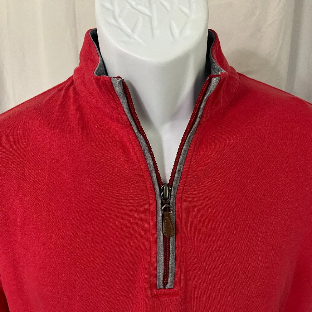 🍑 johnnie-O Men’s Salmon Red Gray Trim 1/4 Zip Golf Sweater Jacket S ⛳️🏌️